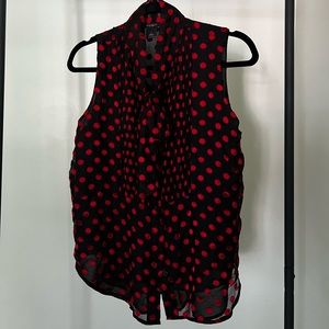 ANN TAYLOR black&red polka dot tie tank